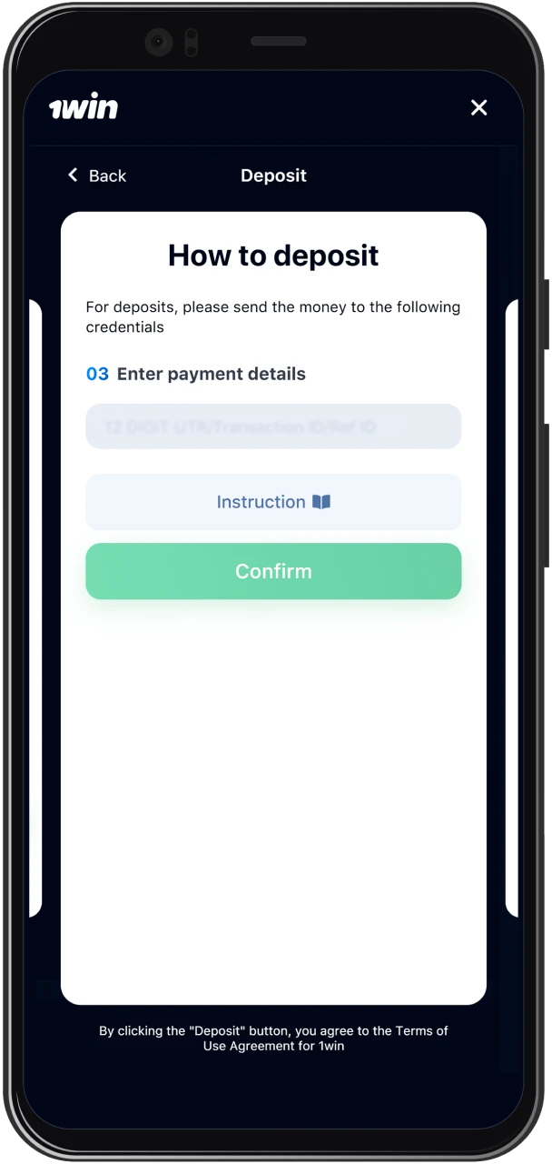 Finish the transaction and wait until your balance is topped up.